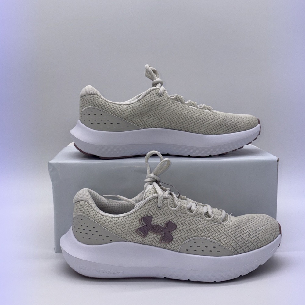 Under Armour Charged Surge 4 Women Size 9 White Pink Running Shoes 3027007-110 - Picture 1 of 12